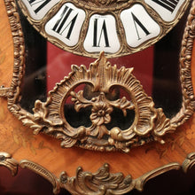 Load image into Gallery viewer, x SOLD French Boulle Clock, with Gilt Brass Detail, Walnut Case with Floral Marquetry, Glass Door. B12102