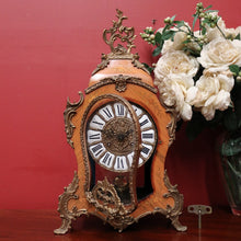 Load image into Gallery viewer, x SOLD French Boulle Clock, with Gilt Brass Detail, Walnut Case with Floral Marquetry, Glass Door. B12102