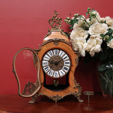 Load image into Gallery viewer, x SOLD French Boulle Clock, with Gilt Brass Detail, Walnut Case with Floral Marquetry, Glass Door. B12102