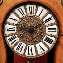 Load image into Gallery viewer, x SOLD French Boulle Clock, with Gilt Brass Detail, Walnut Case with Floral Marquetry, Glass Door. B12102
