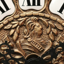 Load image into Gallery viewer, x SOLD French Boulle Clock, with Gilt Brass Detail, Walnut Case with Floral Marquetry, Glass Door. B12102