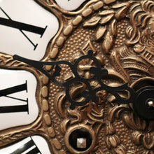 Load image into Gallery viewer, x SOLD French Boulle Clock, with Gilt Brass Detail, Walnut Case with Floral Marquetry, Glass Door. B12102