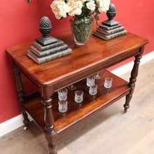 Load image into Gallery viewer, Antique English Mahogany Servery or Dumb Waiter with Turned Legs and Castors. B12651