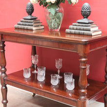 Load image into Gallery viewer, Antique English Mahogany Servery or Dumb Waiter with Turned Legs and Castors. B12651