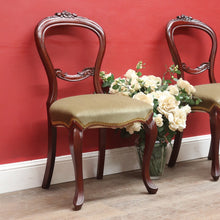 Load image into Gallery viewer, Pair of Australian Cedar Hall Chairs with Carved Floral Detail and Green Seats. B12649