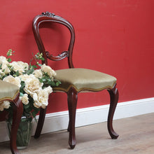 Load image into Gallery viewer, Pair of Australian Cedar Hall Chairs with Carved Floral Detail and Green Seats. B12649