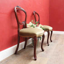 Load image into Gallery viewer, Pair of Australian Cedar Hall Chairs with Carved Floral Detail and Green Seats. B12649