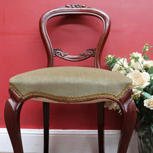 Load image into Gallery viewer, Pair of Australian Cedar Hall Chairs with Carved Floral Detail and Green Seats. B12649
