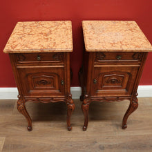Load image into Gallery viewer, x SOLD Antique French Oak and Marble Bedside Cabinet, Lamp or Side Tables, Marble Tops B11203