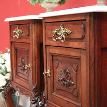 Load image into Gallery viewer, x SOLD Pair of Antique French Oak and Marble Top, Bedside Cabinet Bedsides Lamp Tables B11214