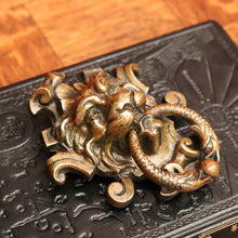 Load image into Gallery viewer, x SOLD Antique French Brass Door Knocker, Antique Brass Lion's Head, Dragon Ring Handle B10769