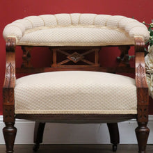 Load image into Gallery viewer, x SOLD Antique English Tub Chair, Parlour Chair, Armchair, Walnut Fabric Ladies Chair B10789