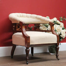 Load image into Gallery viewer, x SOLD Antique English Tub Chair, Parlour Chair, Armchair, Walnut Fabric Ladies Chair B10789
