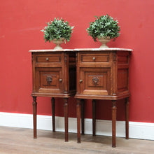 Load image into Gallery viewer, x SOLD Pair of Antique French Bedside Tables, Oak and Marble Top Lamp or Side Tables B11139