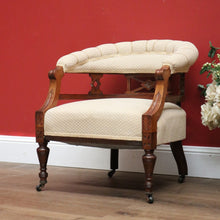 Load image into Gallery viewer, x SOLD Antique English Tub Chair, Parlour Chair, Armchair, Walnut Fabric Ladies Chair B10789