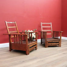 Load image into Gallery viewer, x SOLD Pair of Vintage Oak Recliner Outdoor Indoor Armchairs B10708
