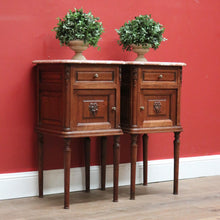 Load image into Gallery viewer, x SOLD Pair of Antique French Bedside Tables, Oak and Marble Top Lamp or Side Tables B11139