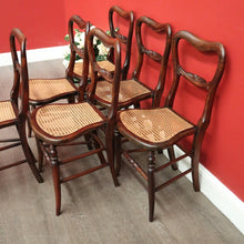 Load image into Gallery viewer, x SOLD 6 English Beech and Cane Chairs, Antique Dining or Kitchen Chairs Cane Seats. B10403