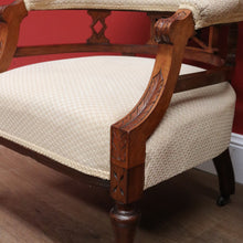 Load image into Gallery viewer, x SOLD Antique English Tub Chair, Parlour Chair, Armchair, Walnut Fabric Ladies Chair B10789