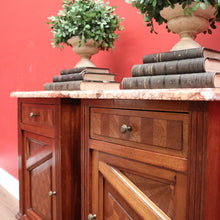 Load image into Gallery viewer, x SOLD Antique French Bedside Tables, Mahogany and Marble Lamp or Side Tables True Pair B11137