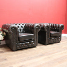 Load image into Gallery viewer, x SOLD Vintage Button Back Chesterfield Arm Chairs, Chairs Deep Chestnut Brown Lounge B11207
