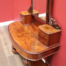 Load image into Gallery viewer, x SOLD Antique English Dressing Table, Walnut and Burr Walnut Mirror Back Dresser. B11160