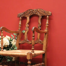 Load image into Gallery viewer, x SOLD Antique French Oak and Rush Seat Hall Chair Armchair, Fleur de Lis Desk Chair B10665