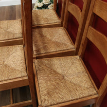 Load image into Gallery viewer, x SOLD Set of 6 French Chairs, 6 Antique Oak and Rush Seat Dining Chairs Kitchen Chairs B10936