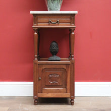 Load image into Gallery viewer, x SOLD Antique Bedside Table, French Bedside Cabinet, Lamp or Side Table. Oak, Marble B10889