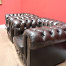 Load image into Gallery viewer, x SOLD Vintage Button Back Chesterfield Arm Chairs, Chairs Deep Chestnut Brown Lounge B11207