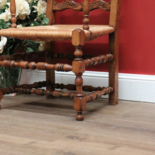 Load image into Gallery viewer, x SOLD Antique French Oak and Rush Seat Hall Chair Armchair, Fleur de Lis Desk Chair B10665