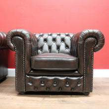 Load image into Gallery viewer, x SOLD Vintage Button Back Chesterfield Arm Chairs, Chairs Deep Chestnut Brown Lounge B11207
