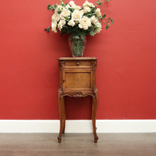 Load image into Gallery viewer, Antique French Walnut Bedside Table, French Walnut and Marble Lamp Side Cabinet B10428