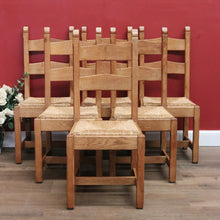 Load image into Gallery viewer, x SOLD Set of 6 French Chairs, 6 Antique Oak and Rush Seat Dining Chairs Kitchen Chairs B10936