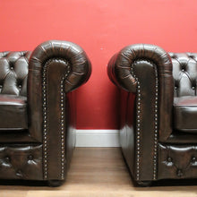 Load image into Gallery viewer, x SOLD Vintage Button Back Chesterfield Arm Chairs, Chairs Deep Chestnut Brown Lounge B11207