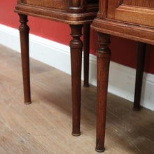 Load image into Gallery viewer, x SOLD Pair of Antique French Bedside Tables, Oak and Marble Top Lamp or Side Tables B11139