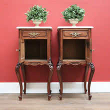 Load image into Gallery viewer, x SOLD Pair of Antique French Oak and Marble Top, Bedside Cabinet Bedsides Lamp Tables B11214