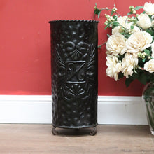 Load image into Gallery viewer, x SOLD Vintage French Umbrella Holder, Umbrella Stand, Black Tin Walking Stick Cane Bin B10813