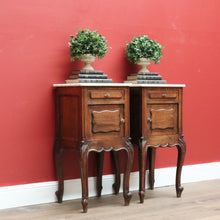 Load image into Gallery viewer, x SOLD Antique French Oak Bedside Cabinets, 2 French Oak and Marble Lamp Tables B10564