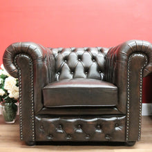 Load image into Gallery viewer, x SOLD Vintage Button Back Chesterfield Arm Chairs, Chairs Deep Chestnut Brown Lounge B11207