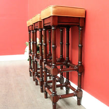 Load image into Gallery viewer, x SOLD Set of 3 Vintage Bar Stool, Walnut and Tan Leather Breakfast Bar Stools Chairs. B9958
