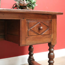 Load image into Gallery viewer, x SOLD Antique French Brittany Cherrywood 2 Drawers Office Writing Desk Hall Foyer Table with Stretcher Base B10724