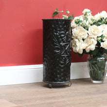 Load image into Gallery viewer, x SOLD Vintage French Umbrella Holder, Umbrella Stand, Black Tin Walking Stick Cane Bin B10813