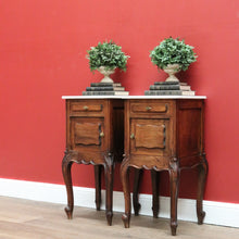 Load image into Gallery viewer, x SOLD Antique French Oak Bedside Cabinets, 2 French Oak and Marble Lamp Tables B10564