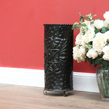 Load image into Gallery viewer, x SOLD Vintage French Umbrella Holder, Umbrella Stand, Black Tin Walking Stick Cane Bin B10813
