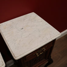 Load image into Gallery viewer, x SOLD Pair of Antique French Oak and Marble Top, Bedside Cabinet Bedsides Lamp Tables B11214