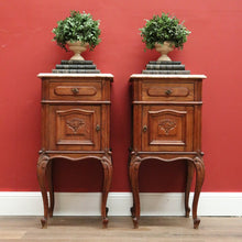 Load image into Gallery viewer, Pair of Antique French Bedside Tables, Bedside Cabinets, Lamp Side Tables Marble B10653
