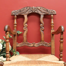 Load image into Gallery viewer, x SOLD Antique French Oak and Rush Seat Hall Chair Armchair, Fleur de Lis Desk Chair B10665