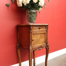 Load image into Gallery viewer, x SOLD Antique French Walnut Bedside Table, French Walnut and Marble Lamp Side Cabinet B10428