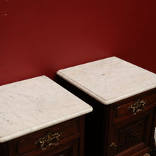 Load image into Gallery viewer, x SOLD Pair of Antique French Oak and Marble Top, Bedside Cabinet Bedsides Lamp Tables B11214